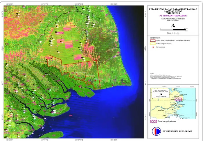 Foto Citra Landsat liputan Tahun 2015, diketahui bahwa  sebagian  besar  kawasan  PT.  RSA  dan  daerah  sekitarnya  merupakan  areal  yang  sudah  terbuka  baik  untuk  keperluan  perumahan  maupun  perkebunan  (Gambar  4)