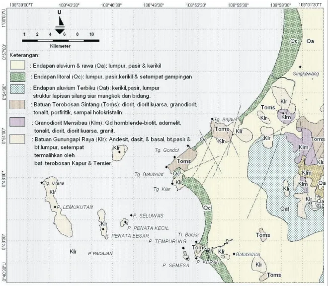 Gambar 1. Peta geologi regional daerah penelitian (Suwarna drr., 1993).