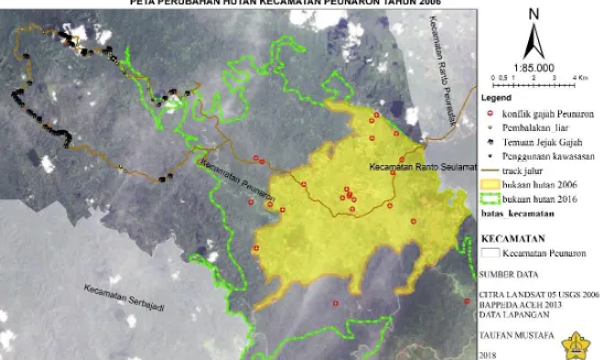 Gambar 2. Peta Penyusutan Hutan Kecamatan Peunaron Tahun 2006 