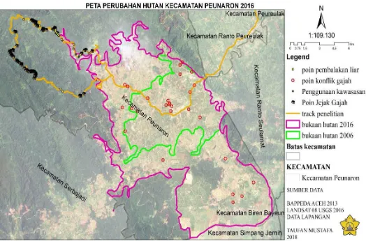 Gambar 3. Peta Penyusutan Hutan Kecamatan Peunaron Tahun 2016 