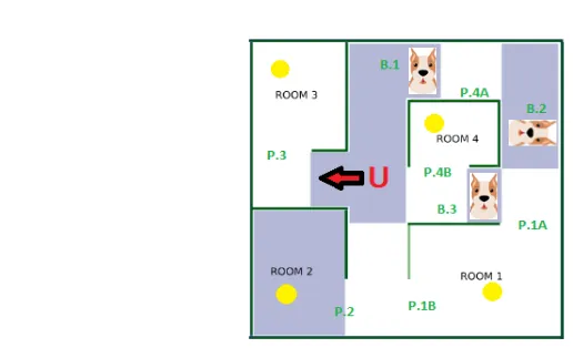 Gambar 5. Konfigurasi map beserta keterangan nomor ruang dan posisi obstacle. 