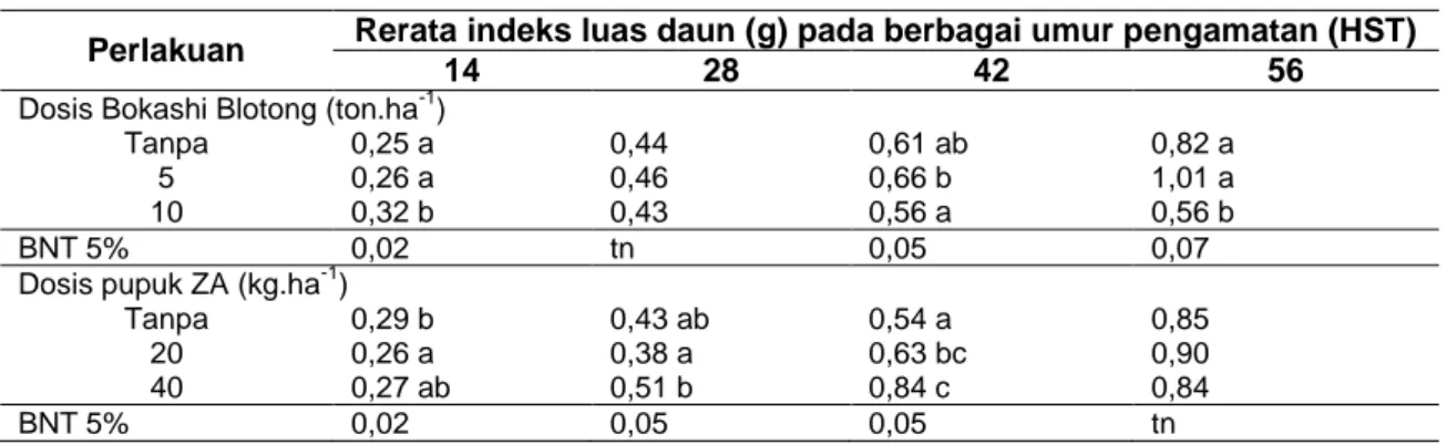 Tabel 6 Rerata Indeks luas daun pada Umur 14 hst sampai 56 hst 