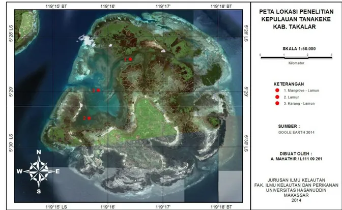 Gambar 2. Peta lokasi penelitian di perairan Kepulauan Tanakeke 
