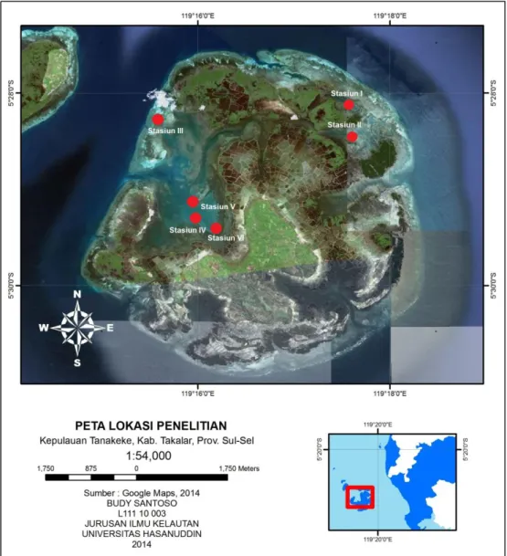 Gambar 3. Peta lokasi penelitian Kepulauan Tanakeke 