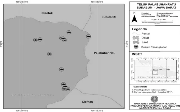Gambar 1. Peta lokasi pengambilan contoh dan pengamatan di Teluk Palabuhanratu.  2.2  Analisis Data 
