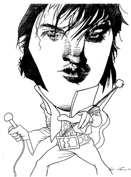 Gambar 2: Karikatur Elvis Presley, karya David Levine  