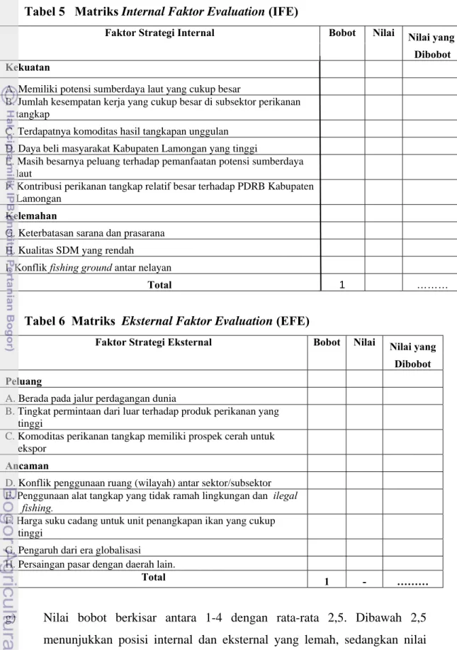 Tabel 5   Matriks Internal Faktor Evaluation (IFE) 