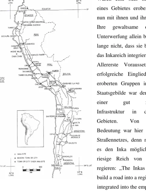Abb. 8   Das Straßennetz der Inka (Hyslop 1984).   Die Karte erfasst die bisher durch   historische und archäologische 