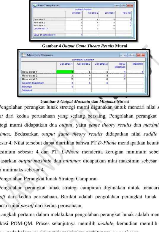 Gambar 4 Output Game Theory Results Murni 