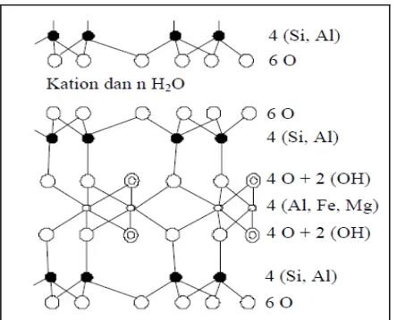Gambar 2.4  Struktur molekul mineral monmorillonit 