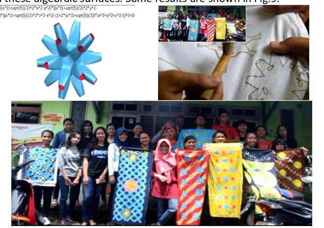 Figure 9. Painting textiles (Batik) with algebraic surfaces as motifs from Surfer done by undergraduate mathematics students UKSW, February 2017
