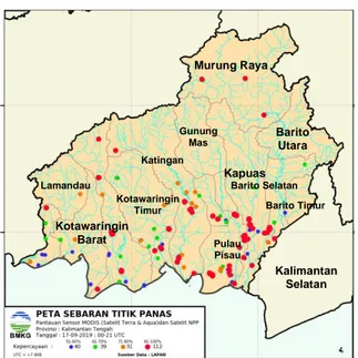 Gambar 4. Peta Sebaran Titik Panas Kalimantan Tengah (17 September 2019) 