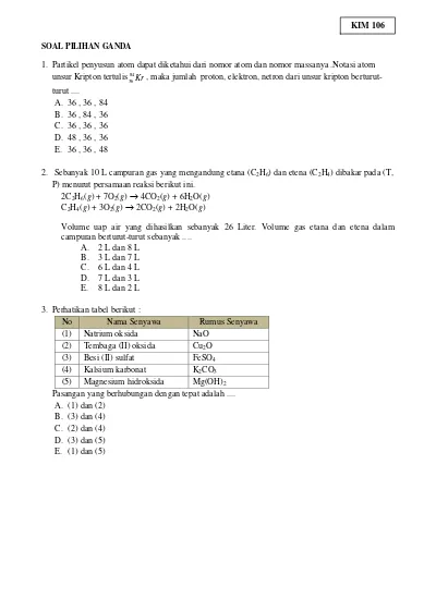 SOAL LATIHAN USBN KIMIA SMA TAHUN 2018 | PENDIDIKAN SOAL KIMIA K 2006