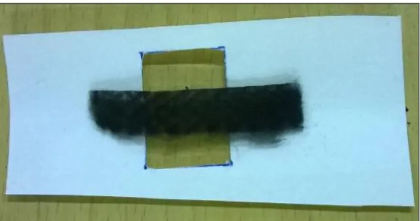 Gambar 1.  Frame  bantu  untuk  menempatkan  sampel  serat  nonwoven  pada  mesin  uji  tarik  [6] 
