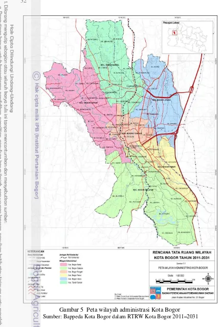 Gambar 5  Peta wilayah administrasi Kota Bogor 