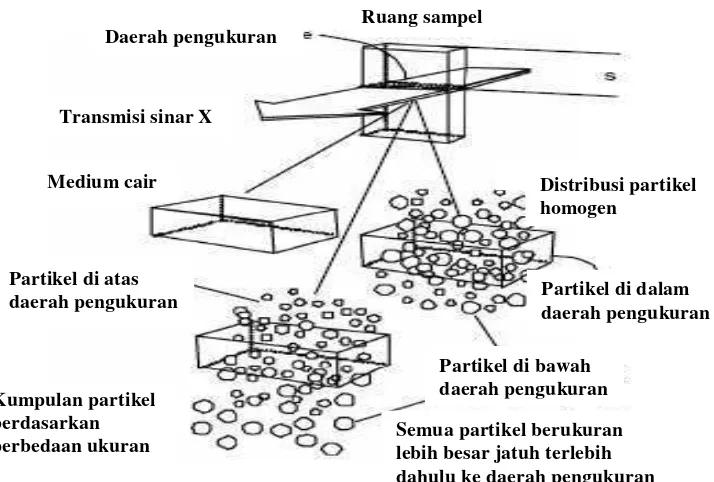 Gambar 7. Diagram proses fraksinasi massa dalam sedigraf (Webb, 2002) 