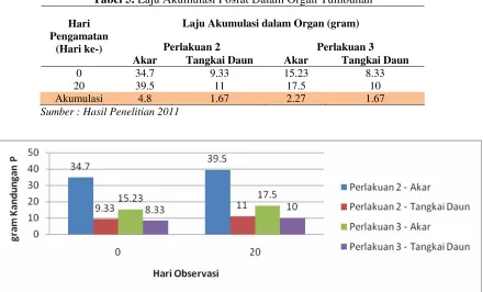 Tabel 5, Tabel 5. Laju Akumulasi Fosfat Dalam Organ Tumbuhan 