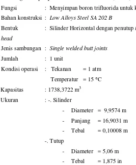 Tabel 5.2 Spesifikasi Tangki Penyimpanan Gas