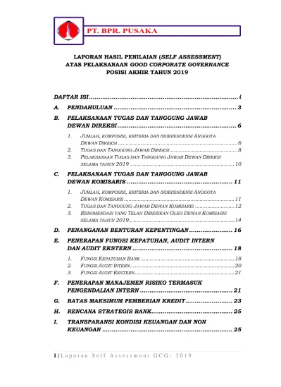 LAPORAN HASIL PENILAIAN (SELF ASSESSMENT) ATAS PELAKSANAAN GOOD ...