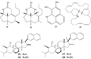 Gambar 11. Beberapa jenis senyawa alkaloid yang berhasil diisolasi dari  sponga (Arai et al., 2011)