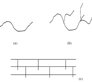 Gambar 1.  Struktur polimer (a) rantai lurus, (b) bercabang, (c) tiga dimensi    