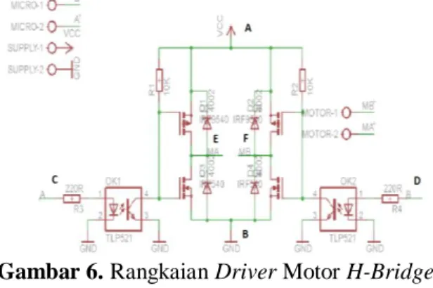 Gambar 6. Rangkaian Driver Motor H-Bridge  Adapun  beberapa  titik  pengujian  Driver motor H-Bridge ini sebagai berikut :  Tabel  6