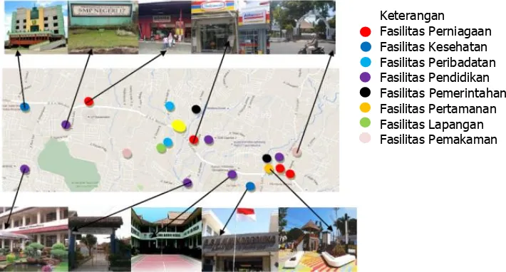 Gambar 7. Sarana Berupa Fasilitas Ekonomi, Sosial, dan Umum Sekitar Rumah Susun Transit Ujung Berung,  Bandung (Sumber: google.co.id)  