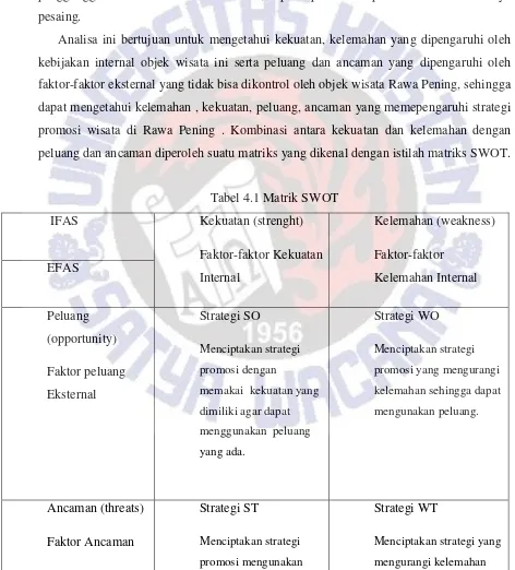 Tabel 4.1 Matrik SWOT 