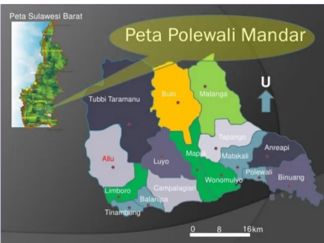 Gambar  5.  Letak  wilayah  Kabupaten  Polewali  Mandar (warna merah) 