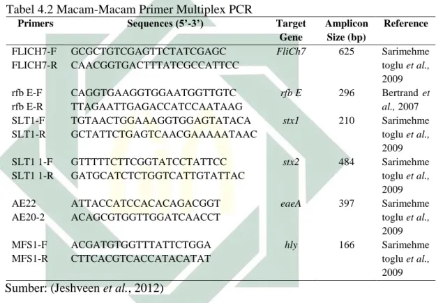 Tabel 4.2 Macam-Macam Primer Multiplex PCR 