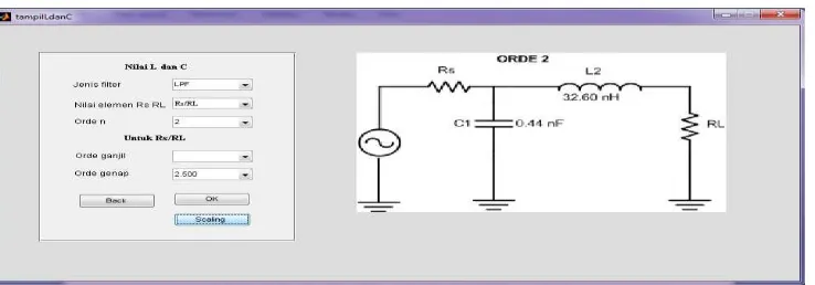 Gambar 14.            Scaling nilai induktor (L) dan kapasitor (C)  Low Pass Filter orde 2 untuk kondisi RS/RL=2,500 