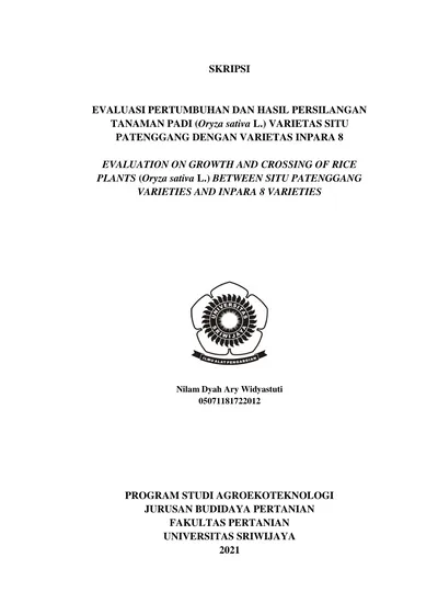 SKRIPSI. EVALUASI PERTUMBUHAN DAN HASIL PERSILANGAN TANAMAN PADI (Oryza ...