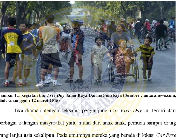 gambar 1.1 kegiatan Car Free Day Jalan Raya Darmo Surabaya (Sumber : antaranews.com, diakses tanggal : 12 maret 2015)
