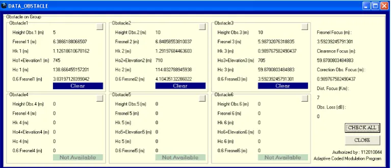 Gambar 7. Cek data Obstacle pada link 1. 