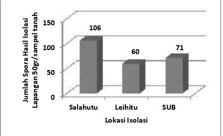 Gambar 1. Jumlah Spora FMA Hasil Isolasi Per 50 g Tanah Lapangan pada Rizosfir Samama di MalukuTengah