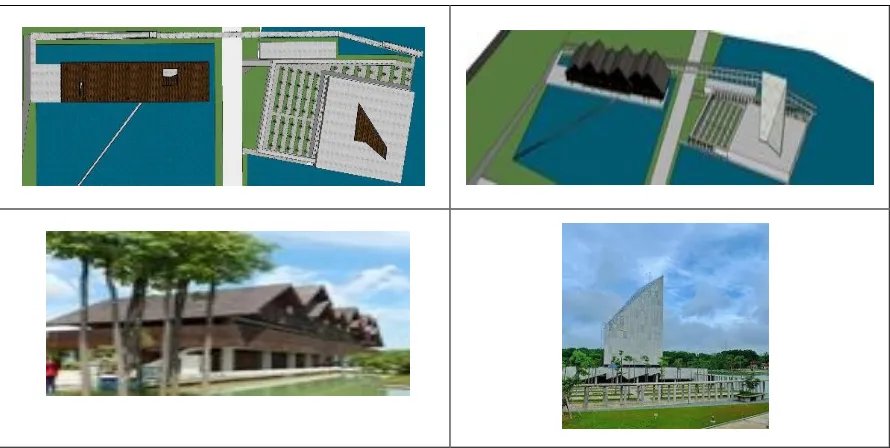 Gambar 1. Orientasi dan prinsip simetri blok plan pada bangunan Balai Adat dan Masjid Islamic Center 