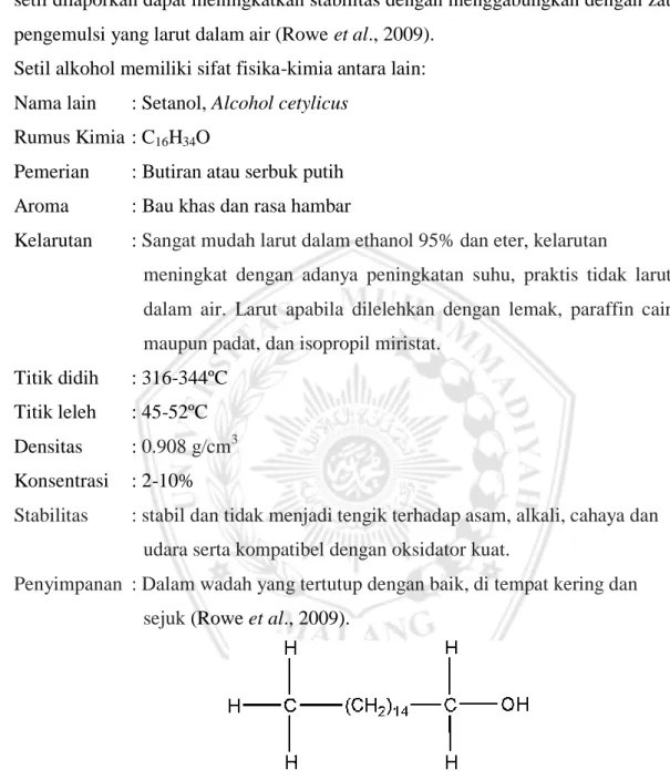 Gambar 2.11 Struktur Kimia Setil Alkohol (Rowe et al., 2009).  2.5.6.3 Gliserin 