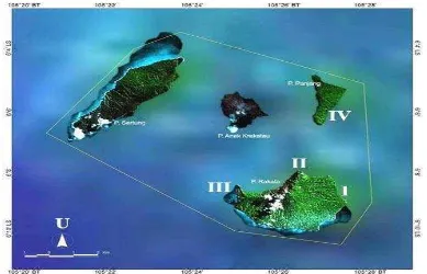 Gambar 1. Peta lokasi pengamatan di Pulau Rakata dan Pulau Panjang (http://www.krakatau.or.id/potensi.htm, 2012) 