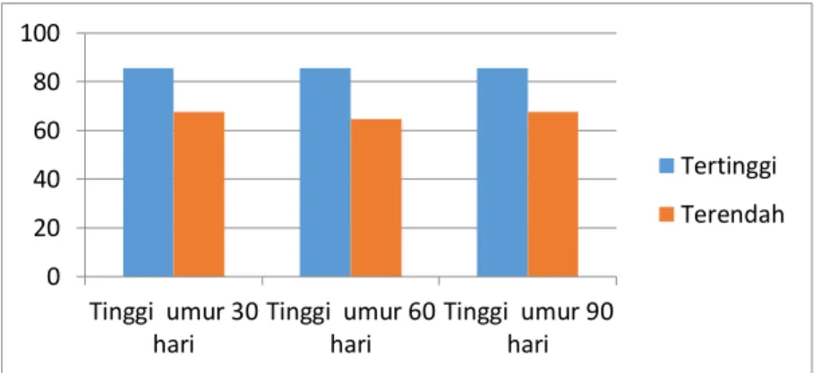 Gambar 5. Grafik tinggi tanaman umur 30, 60, dan 90 hari 