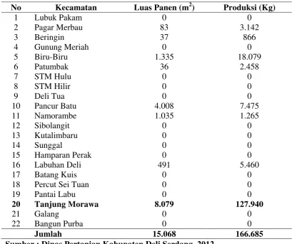 Tabel 3.1. Luas Panen dan Produksi Tanaman Hias Per Kecamatan di Kabupaten Deli Serdang  