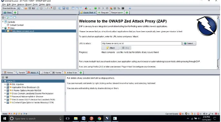 Gambar 1. Tampilan Aplikasi OWASP Saat Pengujian 