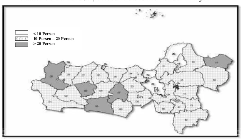 Gambar I: Peta distribusi penduduk miskin di Provinsi Jawa Tengah