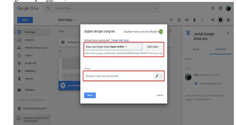 Gambar 8. Tampilan Memfungsikan File Dokumen pada Google Drive 