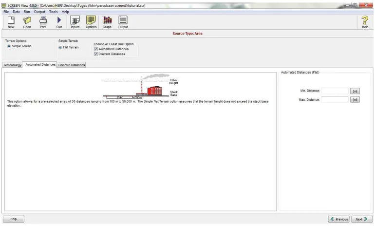 Gambar 3.11 Tampilan Input Data Meteorologi SCREEN3 Sumber Area 