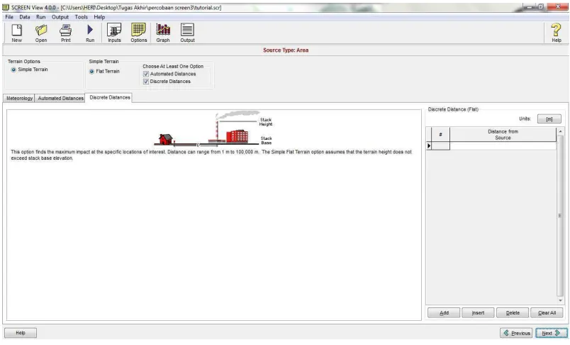 Gambar 3.13 Tampilan Input Data Discrete Distances  SCREEN3 Sumber Area 