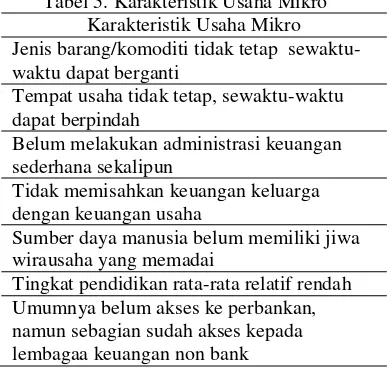 Tabel 5. Karakteristik Usaha Mikro 