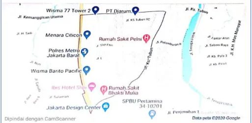 Gambar 1.  Peta Lokasi Pengabdian Masyarakat Kelurahan Slipi kecamatan  palmerah 