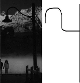 Gambar 6. Raut garis dan ilustrasi  (diolah digital oleh Silvana, 2019 )  Raut  garis  selanjutnya  yang  dapat  ditemukan  dari  karya  foto  tersebut  terdapat  pada  tiang  penyangga  lampu