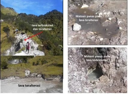 Gambar 9. Fenomena aktivitas gunung api dan litologi yang menyusun puncak Prigadalem 