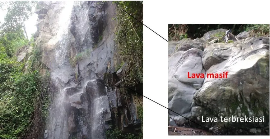 Gambar 7. Singkapan perlapisan lava basalt di daerah Bandungrejo (Ngablak) yang memiliki 